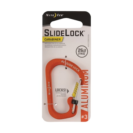 Nite Ize 2023 Nite Ize Slidelock Carabiner Aluminum No 3, Orange NIT-CSLA3-19-R6